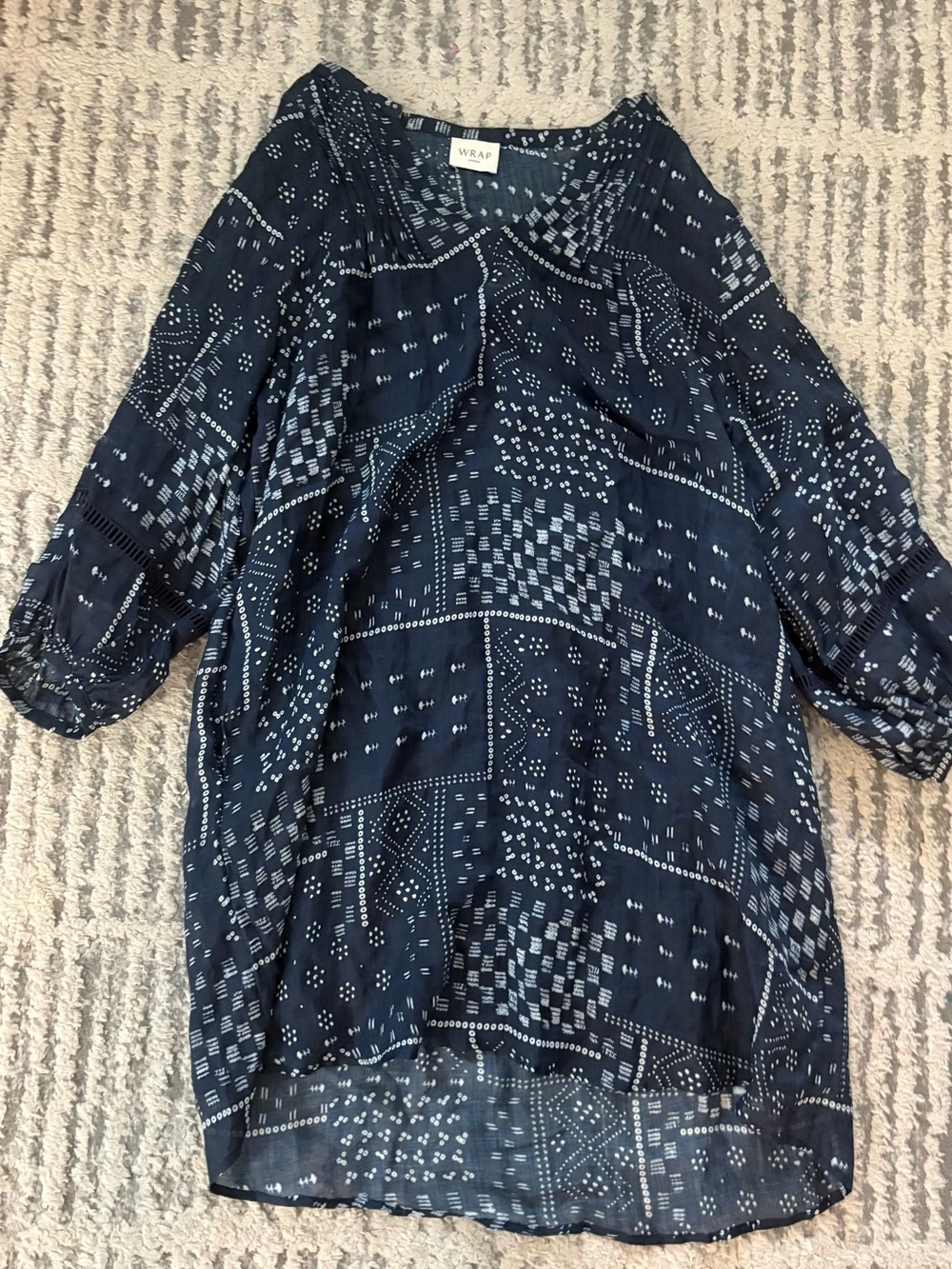 Wrap London blue white short sleeve flowy dress size 10